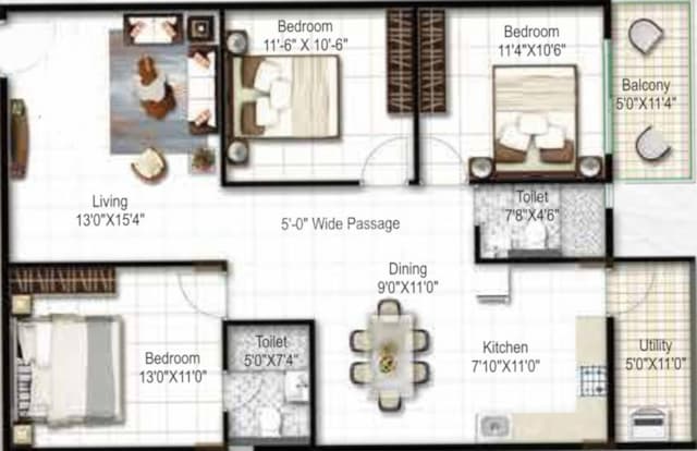 Mukunda Nandanam - 3 BHK Floor Plan