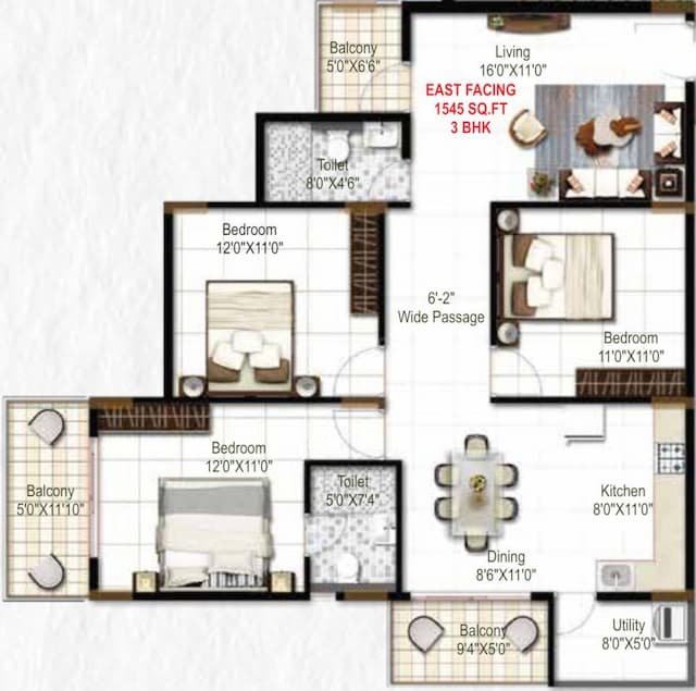 Mukunda Nandanam - 3 BHK Floor Plan