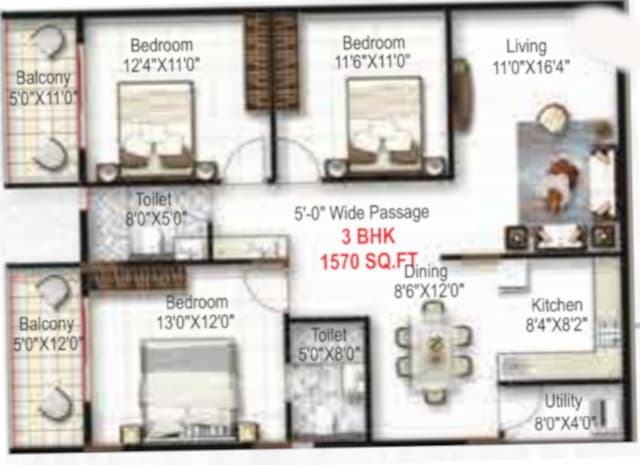 Mukunda Nandanam - 3 BHK Floor Plan