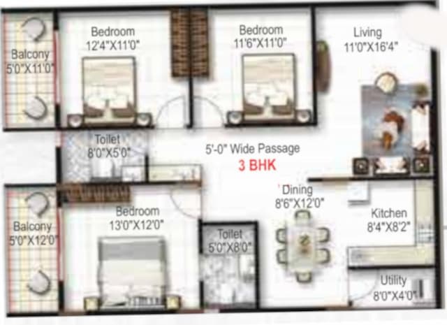 Mukunda Nandanam - 3 BHK Floor Plan
