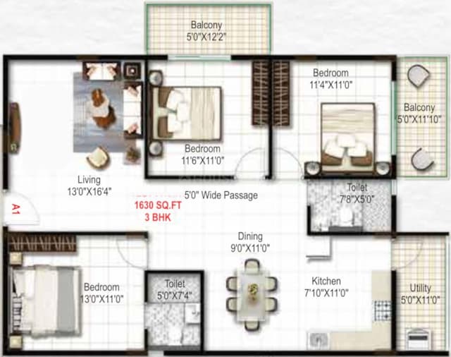 Mukunda Nandanam - 3 BHK Floor Plan