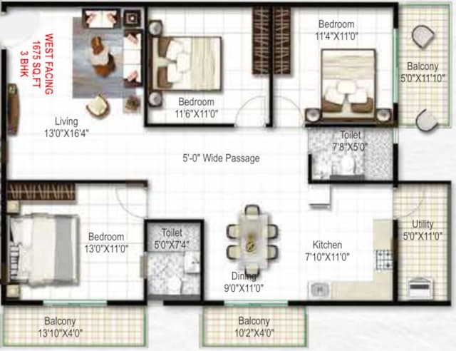 Mukunda Nandanam - 3 BHK Floor Plan
