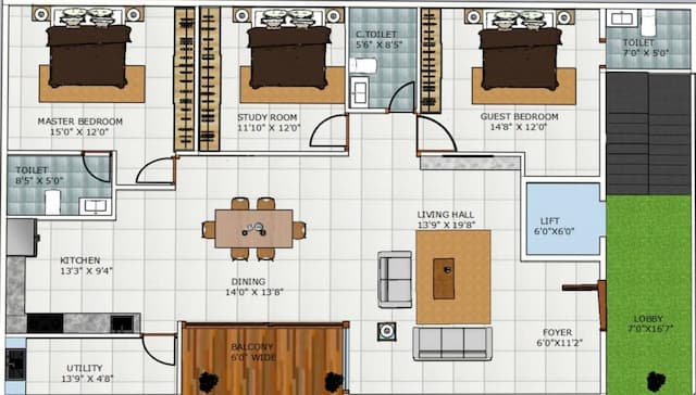 Nandi Meher Abode - 3 BHK Floor Plan
