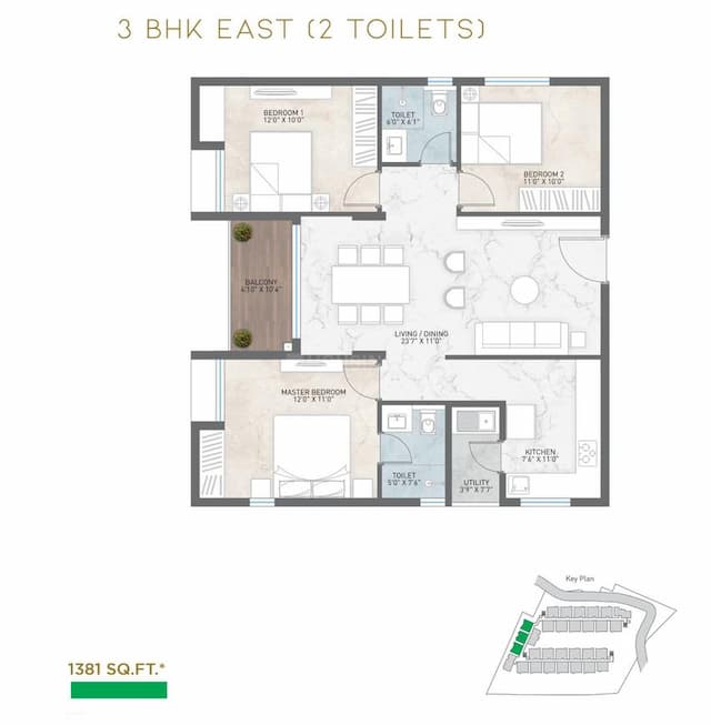 Navanaami Courtyard Of Life - 3 BHK Floor Plan