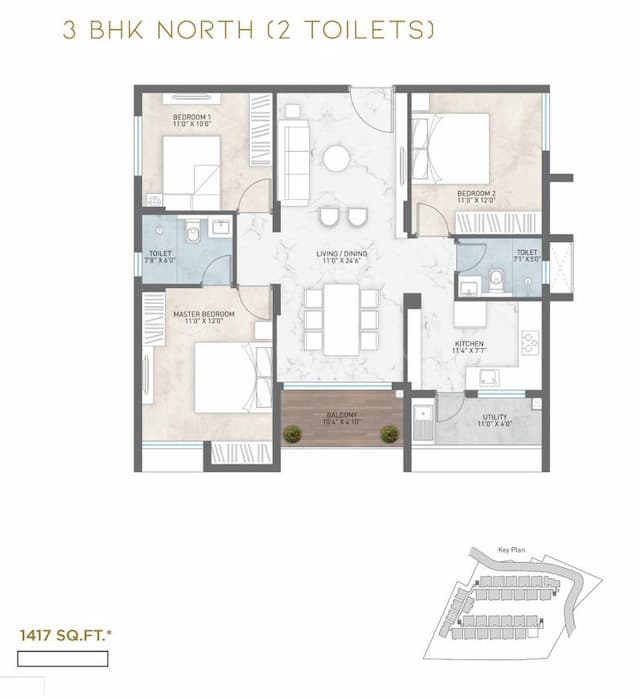 Navanaami Courtyard Of Life - 3 BHK Floor Plan