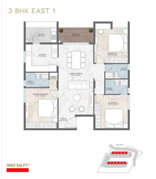 Navanaami Courtyard Of Life - 3 BHK Floor Plan