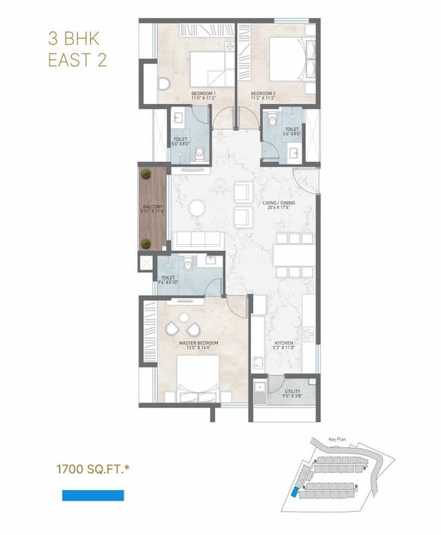 Navanaami Courtyard Of Life - 3 BHK Floor Plan