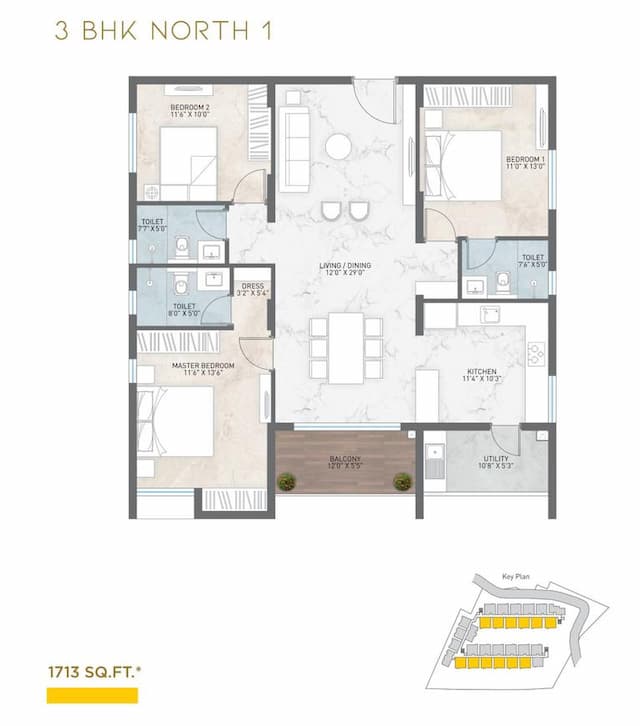 Navanaami Courtyard Of Life - 3 BHK Floor Plan