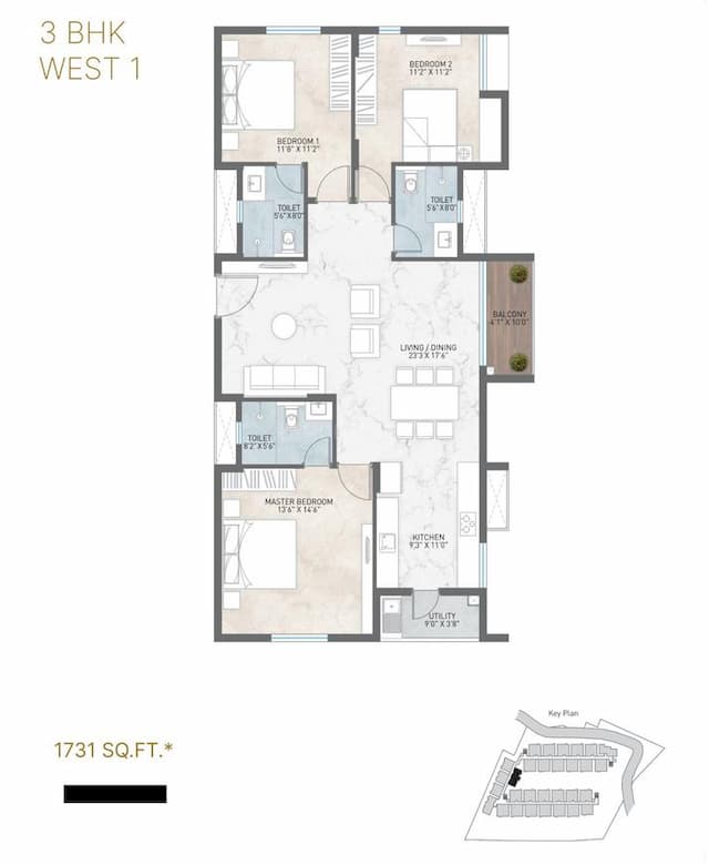 Navanaami Courtyard Of Life - 3 BHK Floor Plan