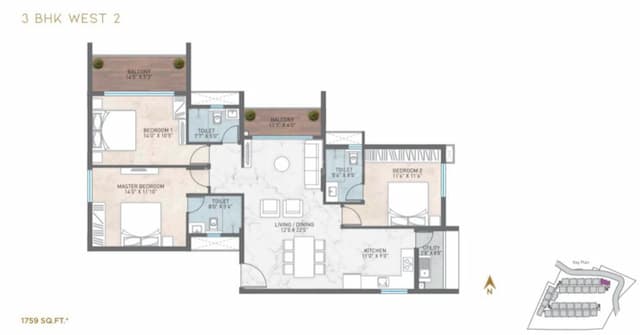 Navanaami Courtyard Of Life - 3 BHK Floor Plan