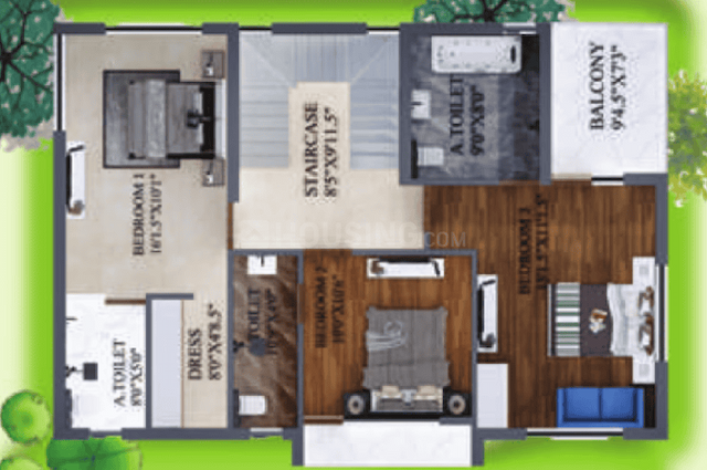 Oblong Breeze - 3 BHK Floor Plan