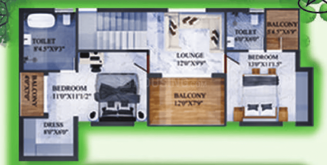 Oblong Breeze - 3 BHK Floor Plan