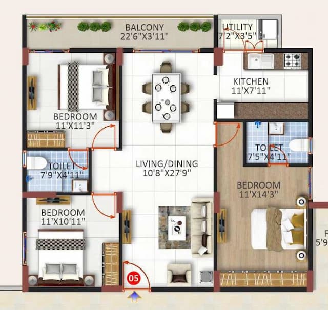Platinum East Woods - 3 BHK Floor Plan