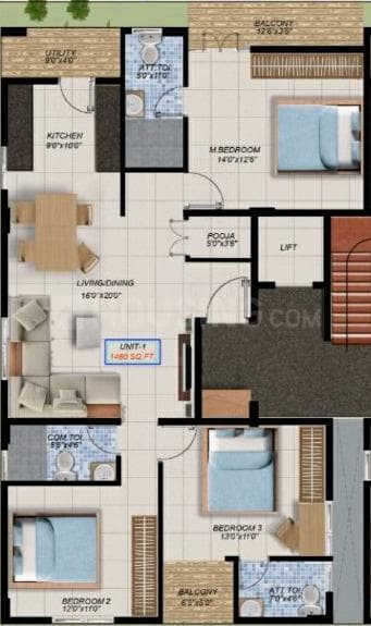 Platinum Square - 3 BHK Floor Plan