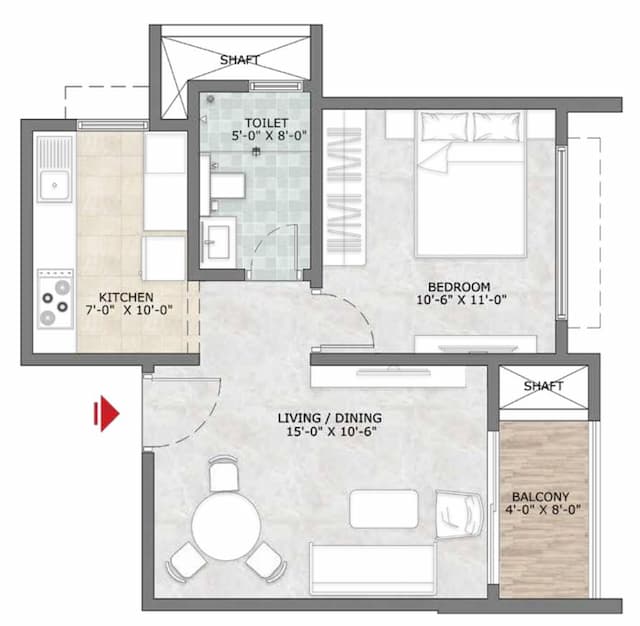 Prestige Sun Crest - 1 BHK Floor Plan