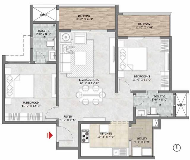 Prestige Sun Crest - 2 BHK Floor Plan