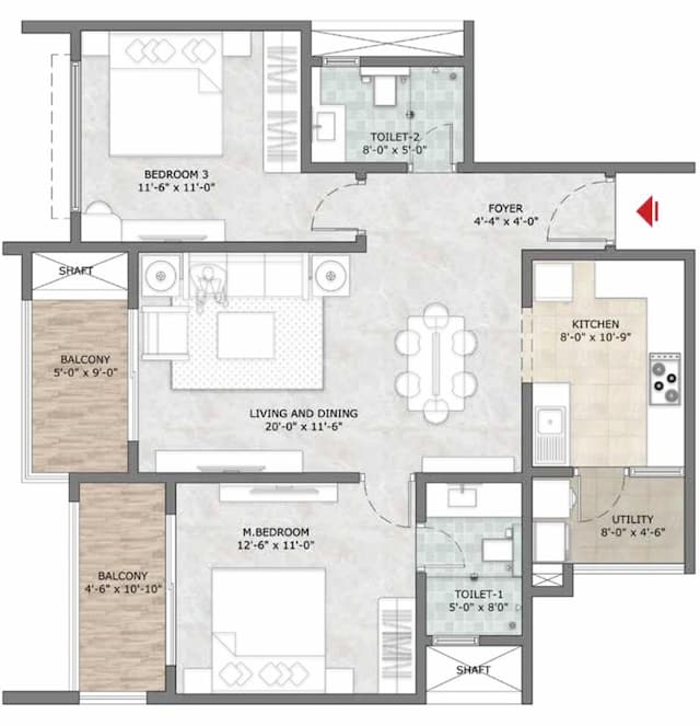 Prestige Sun Crest - 2 BHK Floor Plan