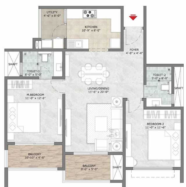 Prestige Sun Crest - 2 BHK Floor Plan
