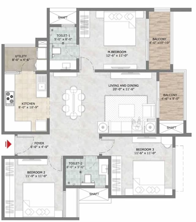 Prestige Sun Crest - 3 BHK Floor Plan