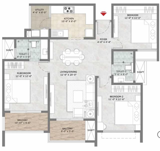 Prestige Sun Crest - 3 BHK Floor Plan