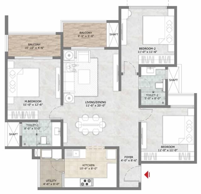 Prestige Sun Crest - 3 BHK Floor Plan