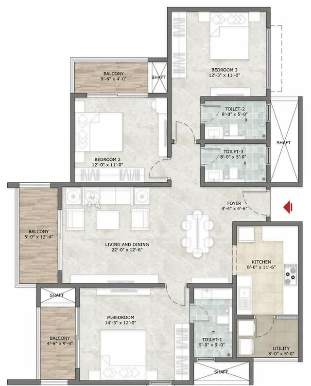 Prestige Sun Crest - 3 BHK Floor Plan