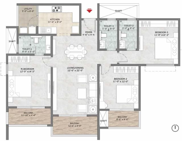 Prestige Sun Crest - 3 BHK Floor Plan