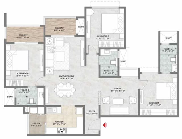 Prestige Sun Crest - 3 BHK Floor Plan