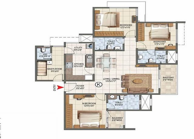Prestige Sun Crest - 3 BHK Floor Plan