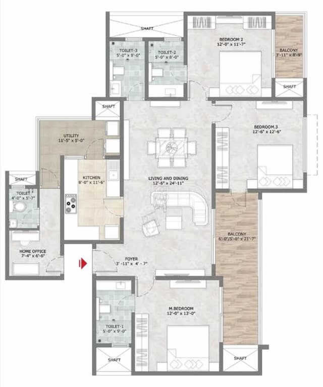 Prestige Sun Crest - 3 BHK Floor Plan