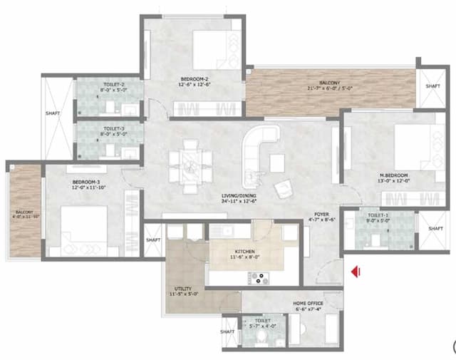 Prestige Sun Crest - 3 BHK Floor Plan