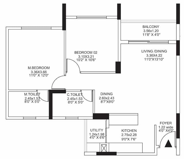 Pride Altius - 2 BHK Floor Plan