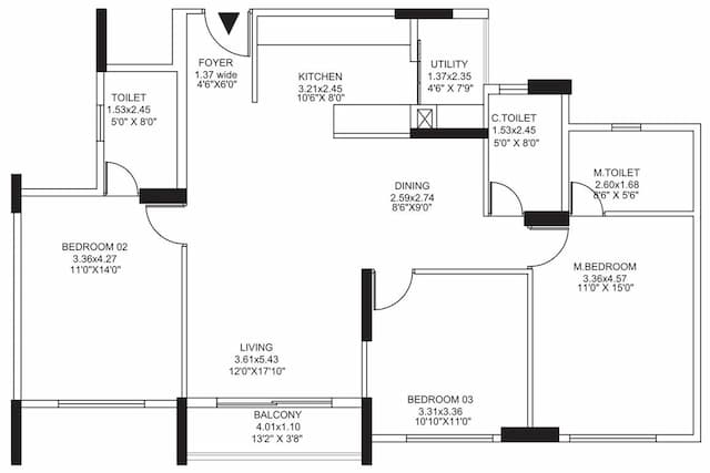 Pride Altius - 3 BHK Floor Plan
