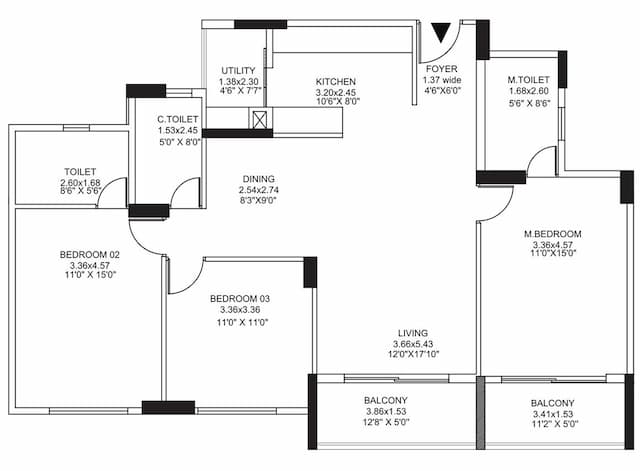 Pride Altius - 3 BHK Floor Plan