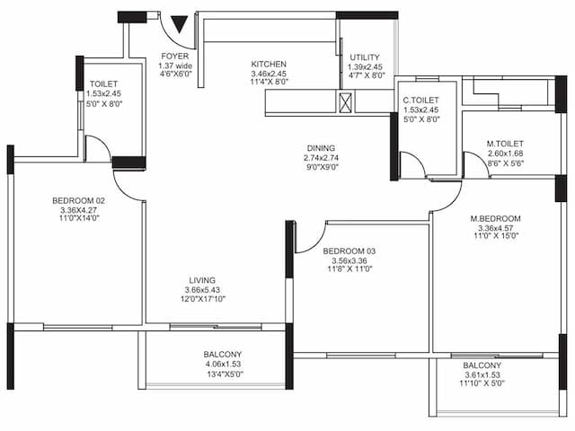 Pride Altius - 3 BHK Floor Plan