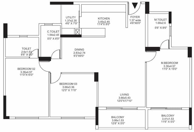 Pride Altius - 3 BHK Floor Plan