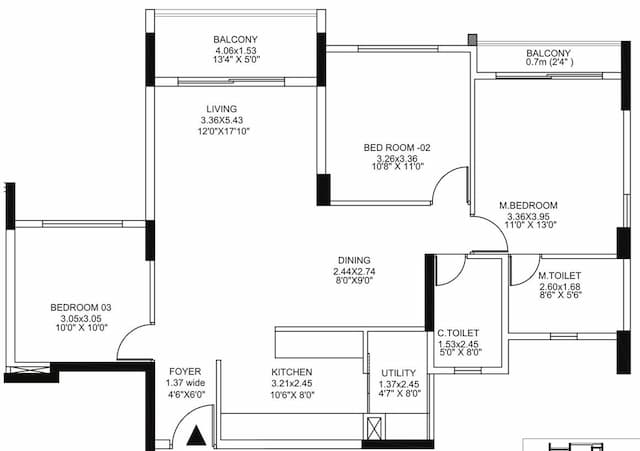 Pride Altius - 3 BHK Floor Plan