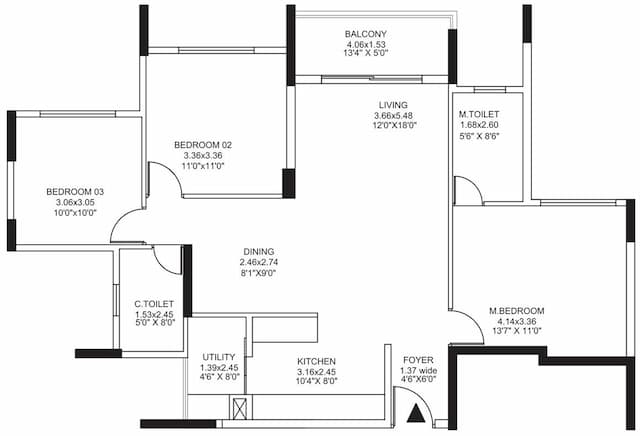 Pride Altius - 3 BHK Floor Plan