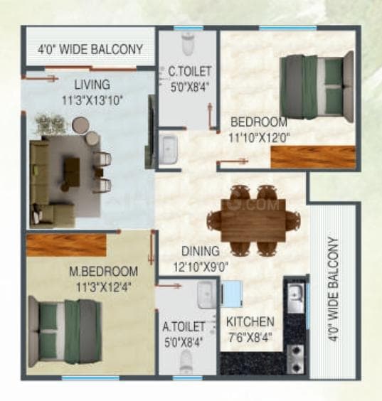 Pursuit Of Happiness - 2 BHK Floor Plan