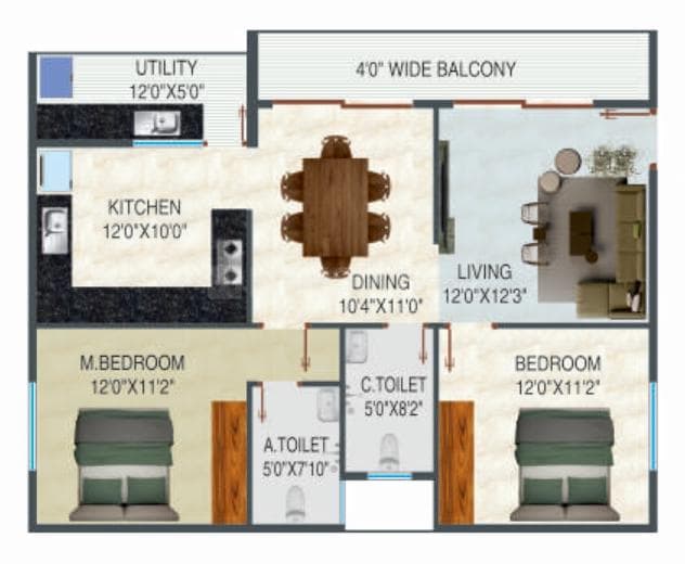 Pursuit Of Happiness - 2 BHK Floor Plan