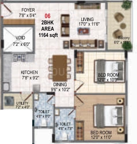 Raki Amaryllis - 2 BHK Floor Plan