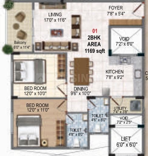 Raki Amaryllis - 2 BHK Floor Plan