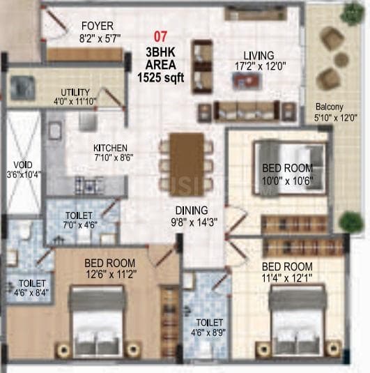 Raki Amaryllis - 3 BHK Floor Plan