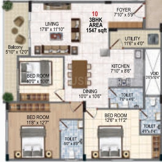 Raki Amaryllis - 3 BHK Floor Plan