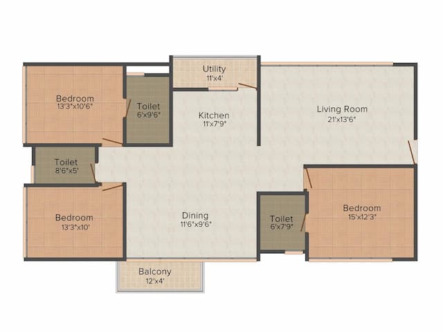 RG Orchids Gardenia - 3 BHK Floor Plan