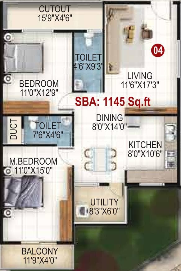 Royal Enclave - 2 BHK Floor Plan