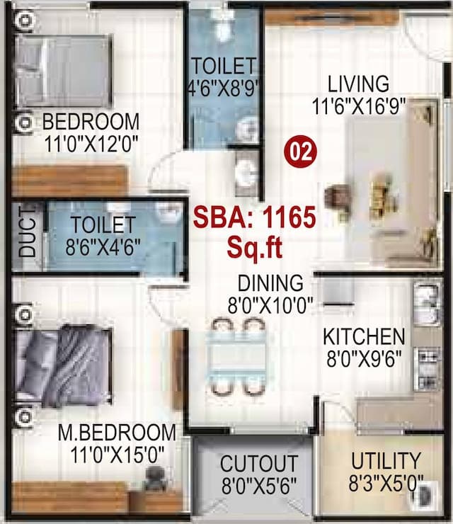 Royal Enclave - 2 BHK Floor Plan