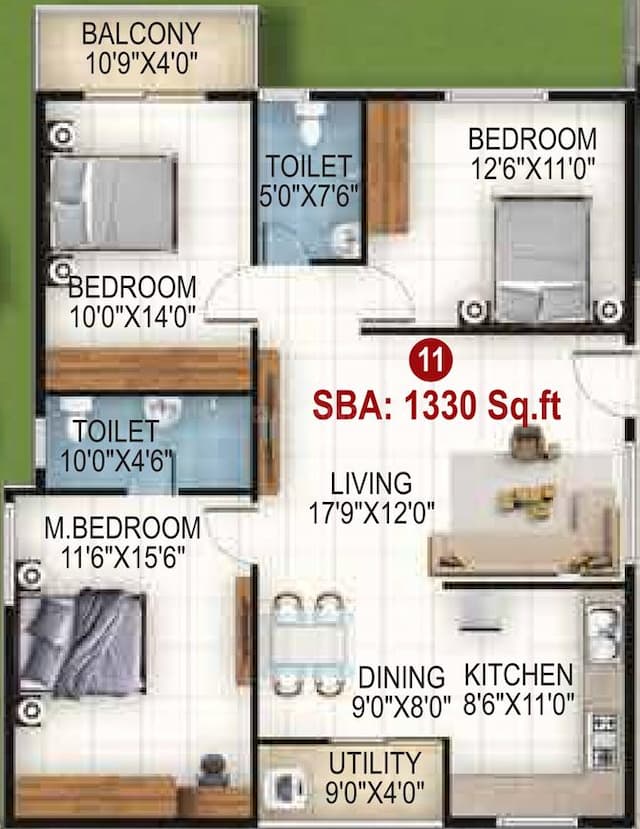 Royal Enclave - 3 BHK Floor Plan