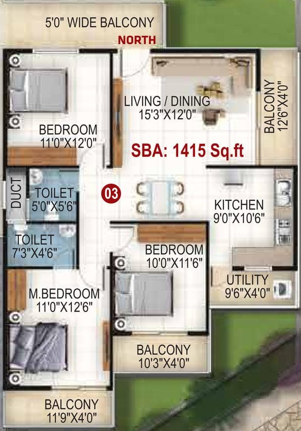 Royal Enclave - 3 BHK Floor Plan