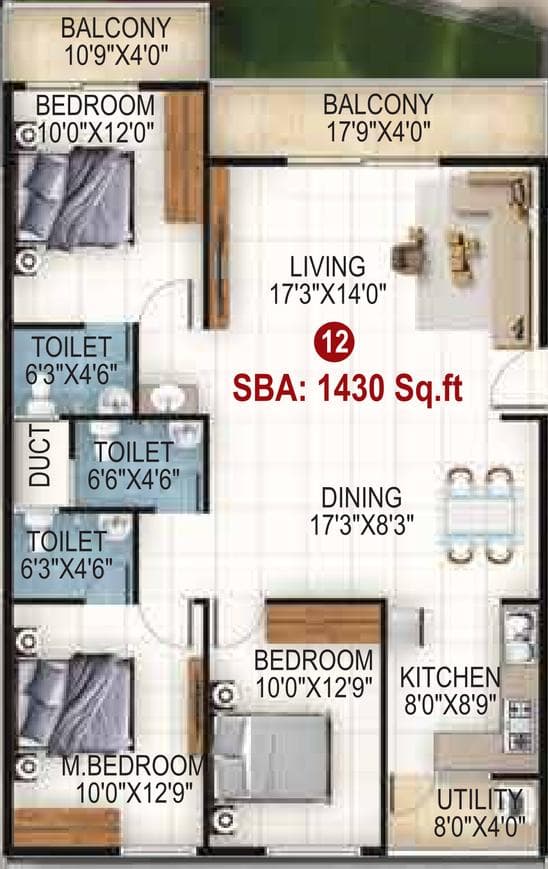 Royal Enclave - 3 BHK Floor Plan